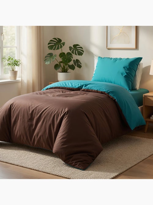 Parure housse de couette 100 % coton bicolore - Kiabi