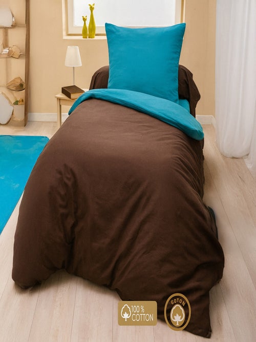 Parure housse de couette 100 % coton bicolore - Kiabi