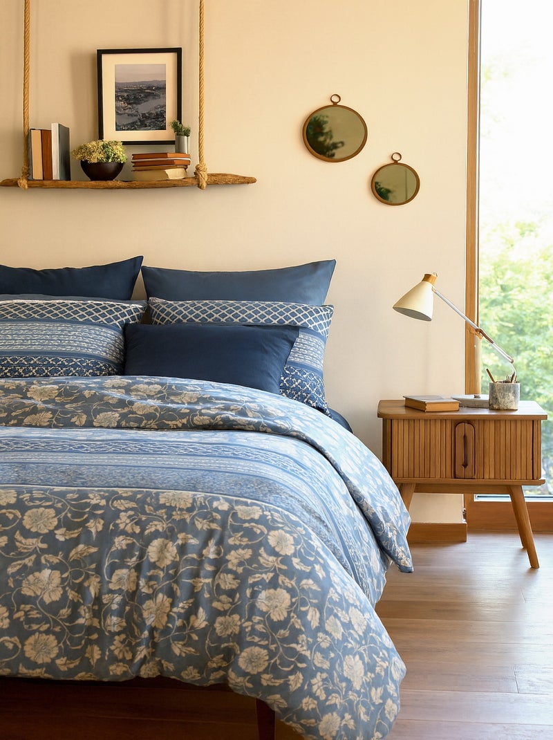 Parure housse de couette 100 % coton bio debby Bleu - Kiabi