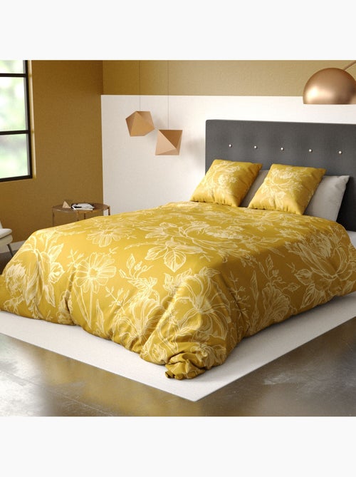 Parure housse de couette 100 % coton bio ocre - Kiabi