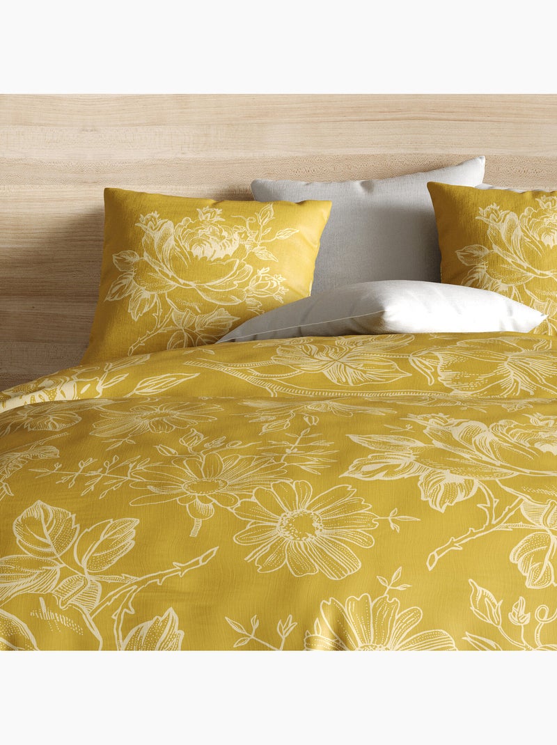 Parure housse de couette 100 % coton bio victoria Ocre - Kiabi