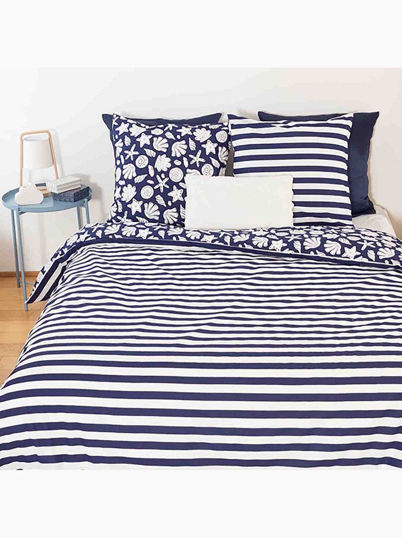 Parure housse de couette 100 % coton capri Bleu marine - Kiabi