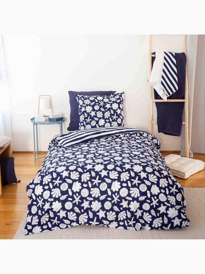 Parure housse de couette 100 % coton capri Bleu marine - Kiabi