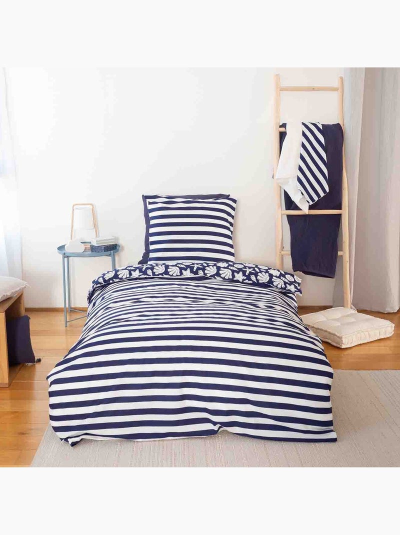 Parure housse de couette 100 % coton capri Bleu marine - Kiabi