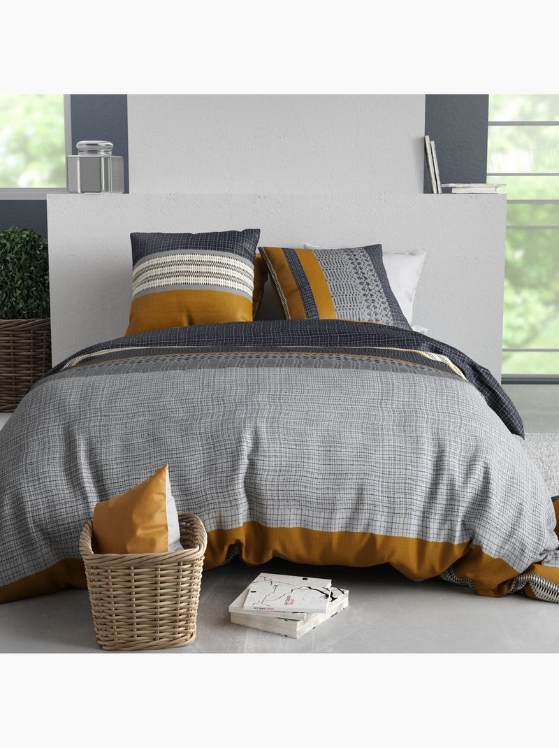 Parure housse de couette 100 % coton elka Gris - Kiabi