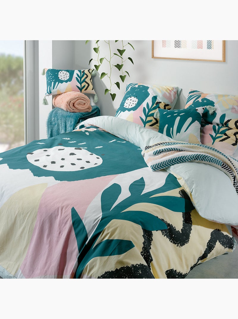 Parure housse de couette 100 % coton emilia Bleu - Kiabi
