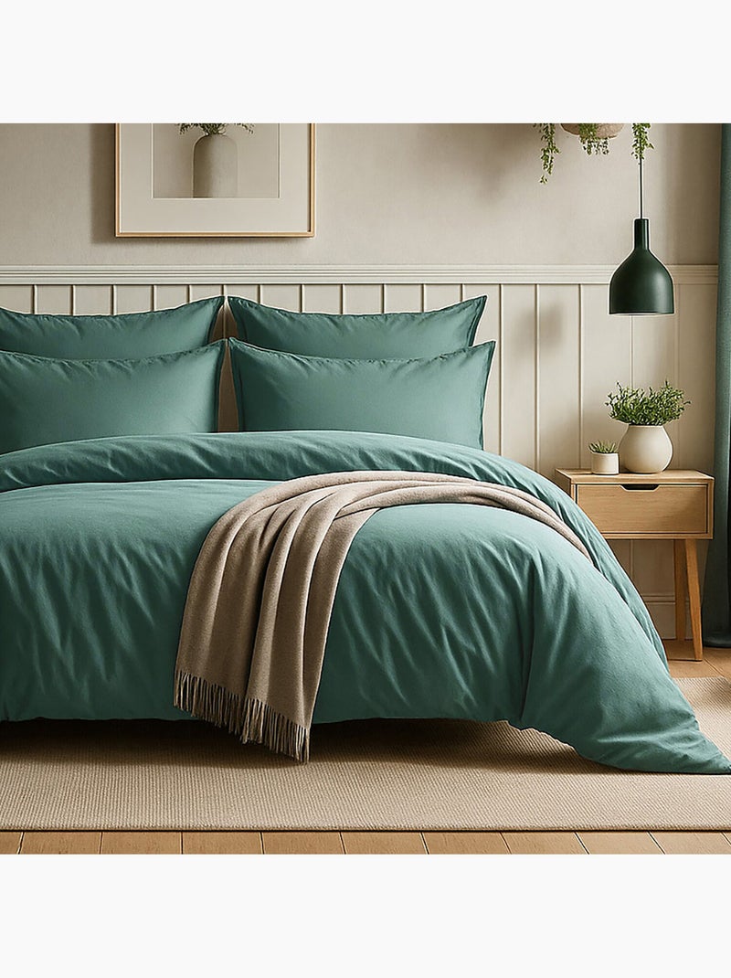 Parure housse de couette 100 % coton essentiel Bleu canard - Kiabi