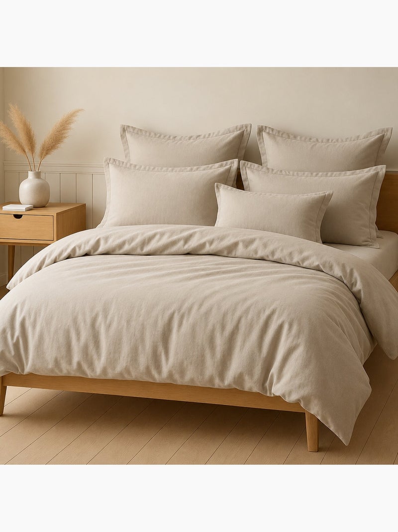 Parure housse de couette 100 % coton essentiel Grège - Kiabi