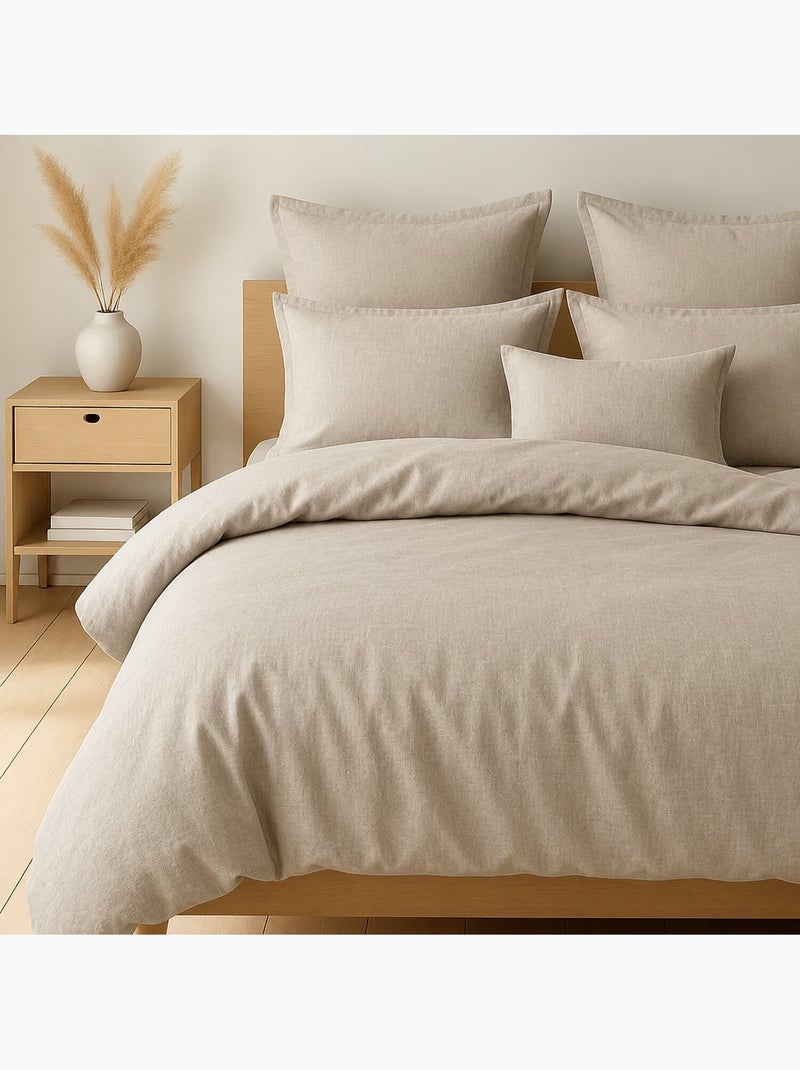 Parure housse de couette 100 % coton essentiel Grège - Kiabi