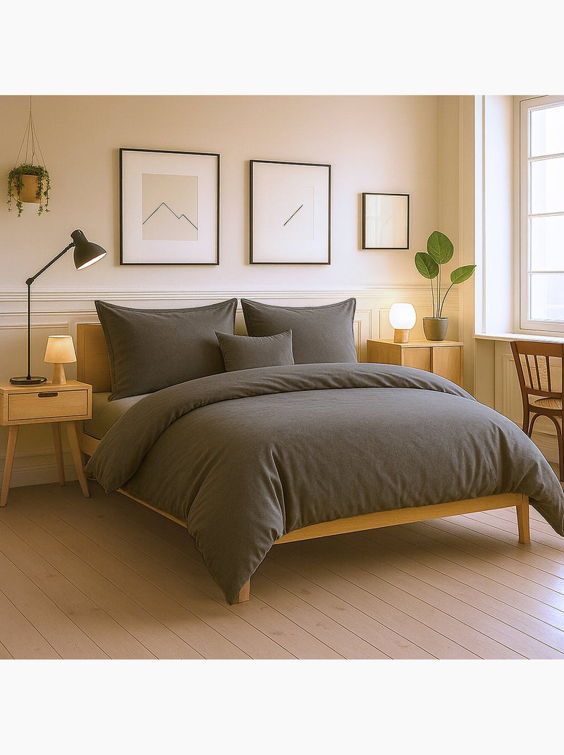 Parure housse de couette 100 % coton essentiel Gris foncé - Kiabi