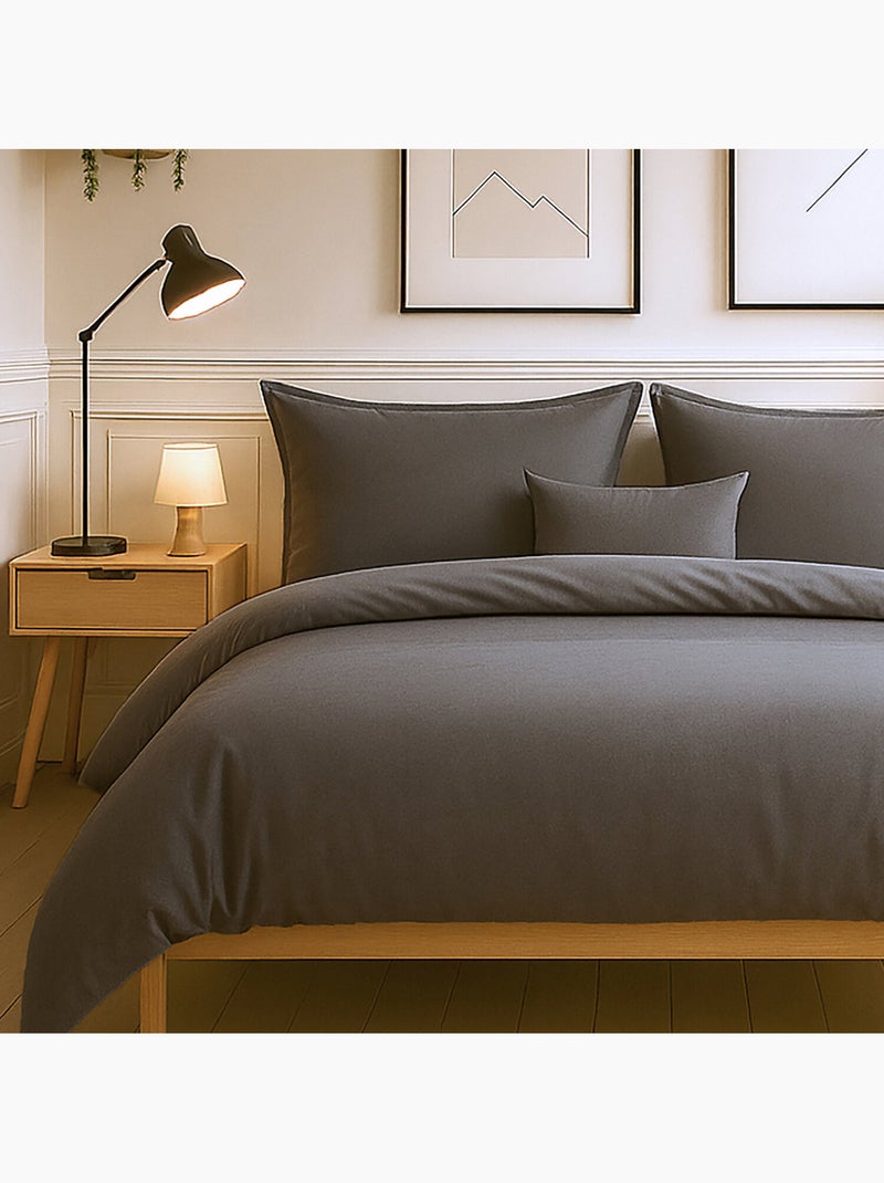 Parure housse de couette 100 % coton essentiel Gris foncé - Kiabi
