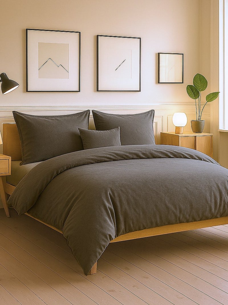 Parure housse de couette 100 % coton essentiel Gris - Kiabi