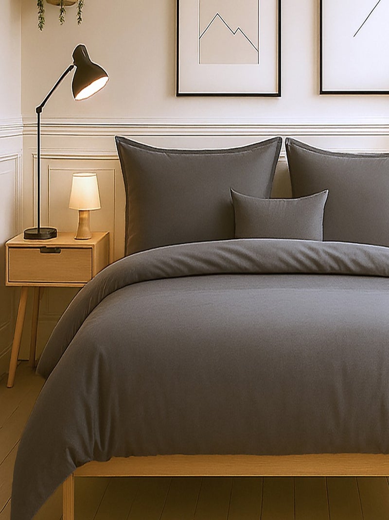 Parure housse de couette 100 % coton essentiel Gris - Kiabi