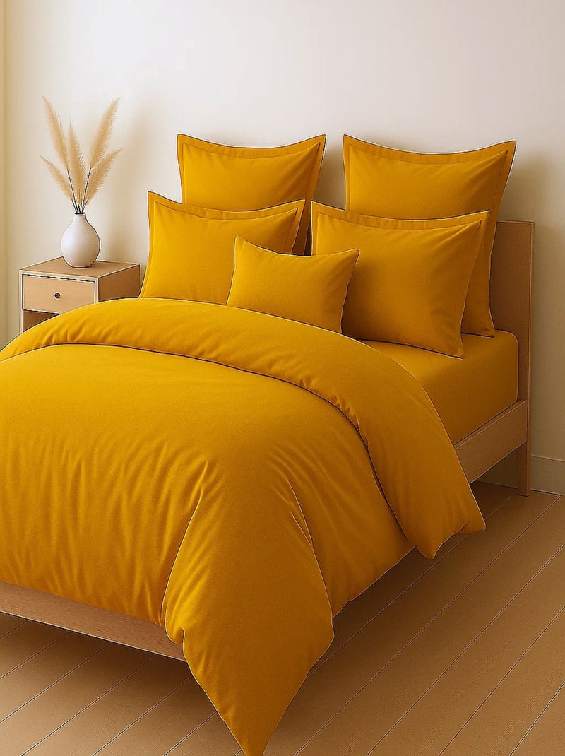 Parure housse de couette 100 % coton essentiel Jaune - Kiabi