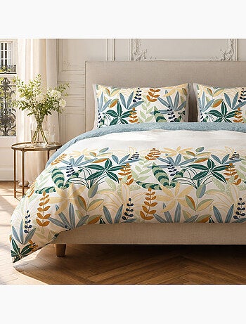 Parure housse de couette 100% coton feuillage, goyave