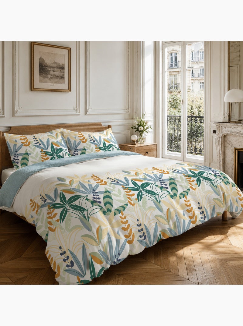 Parure housse de couette 100% coton feuillage, goyave Multicolore - Kiabi
