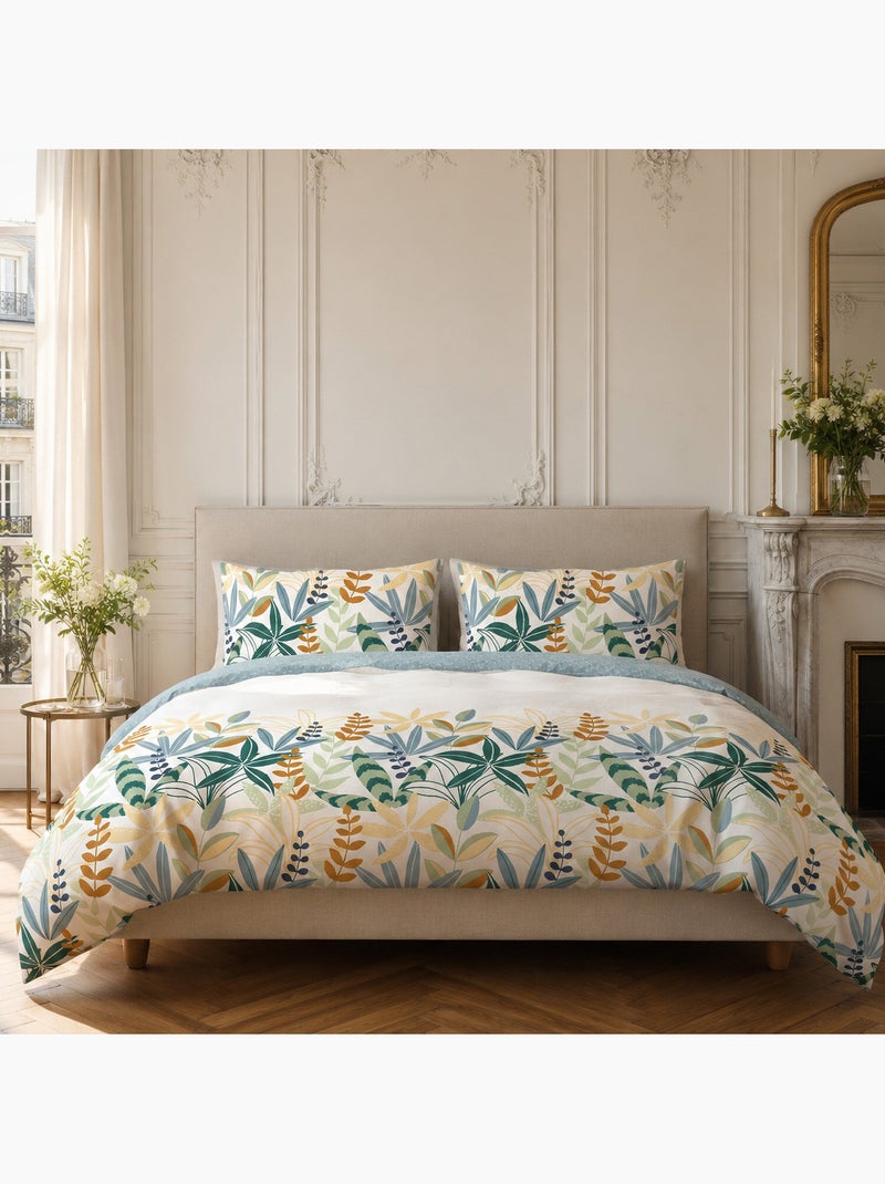 Parure housse de couette 100% coton feuillage, goyave Multicolore - Kiabi
