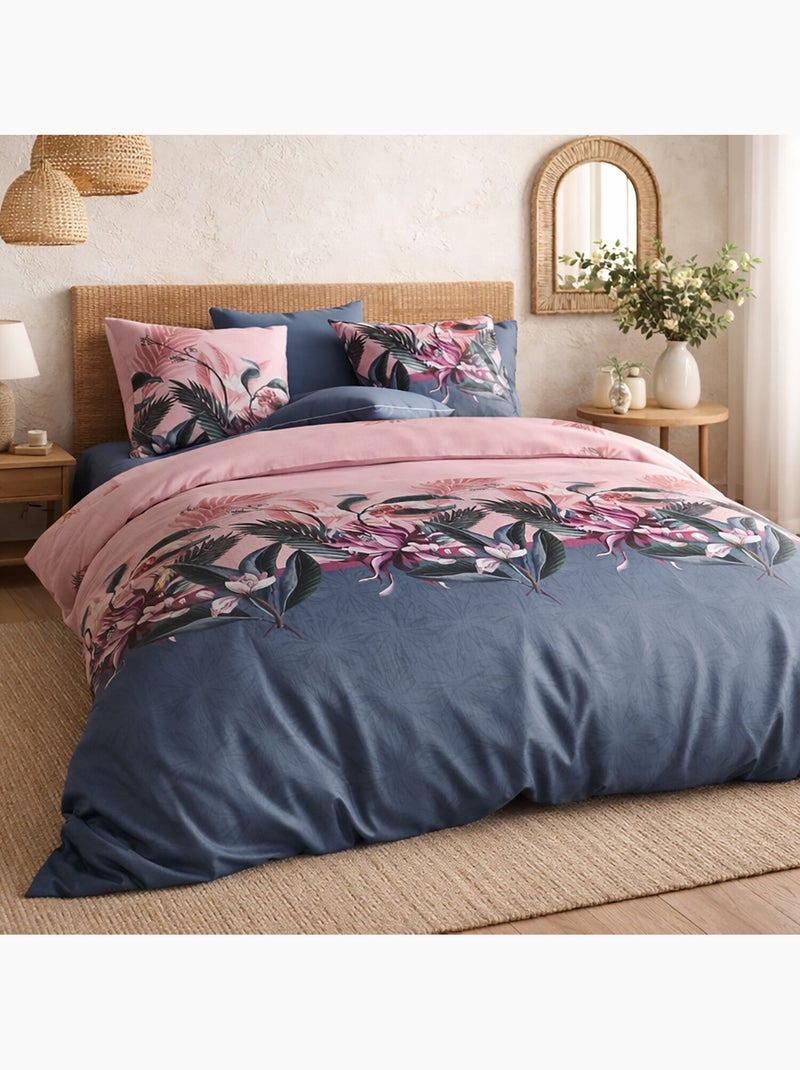 Parure housse de couette 100 % coton flora Rose - Kiabi