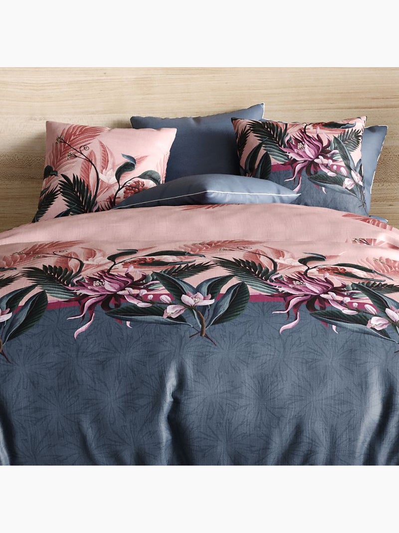 Parure housse de couette 100 % coton flora Rose - Kiabi