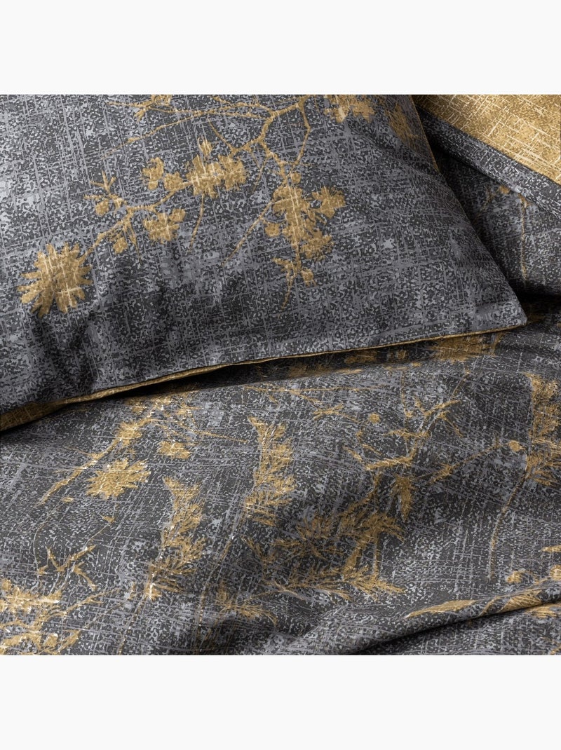 Parure housse de couette 100% coton floral - Yadawa Gris - Kiabi