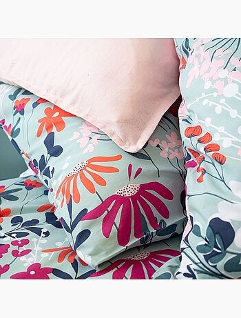 Parure housse de couette 100 % coton flore