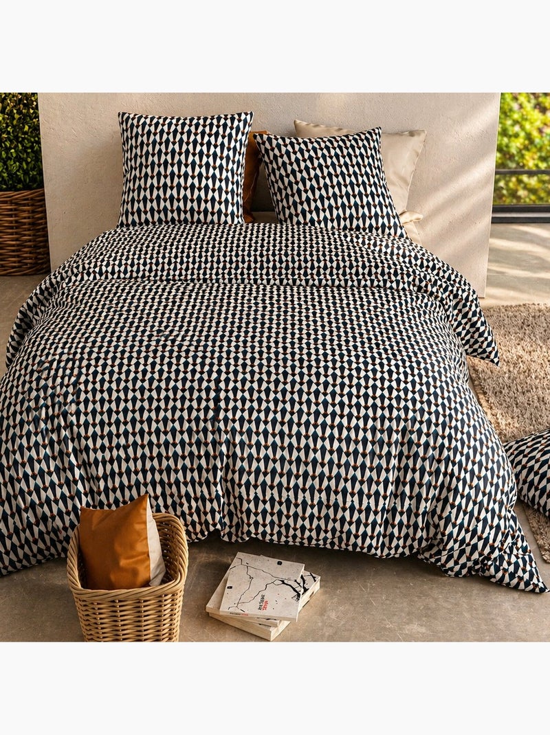 Parure housse de couette 100 % coton geo Multicolore - Kiabi