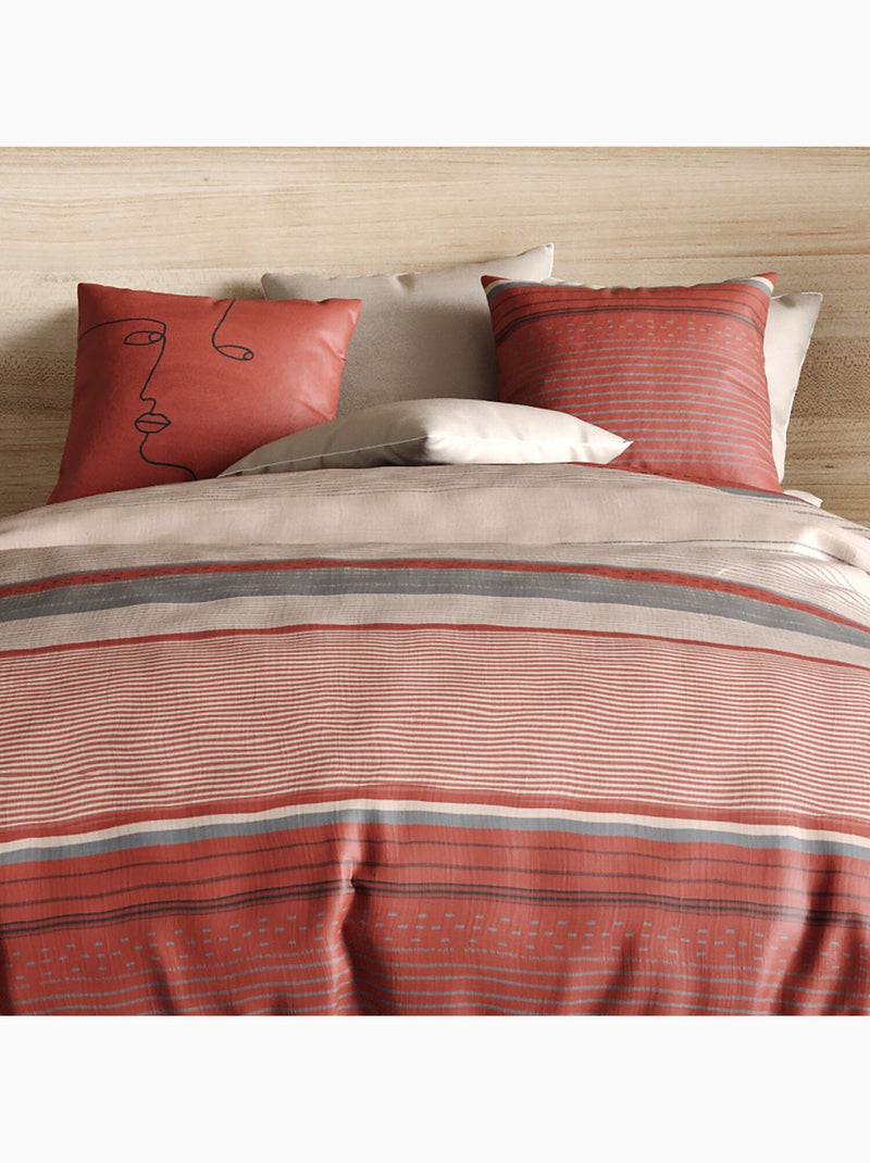 Parure housse de couette 100 % coton hana Rouge - Kiabi