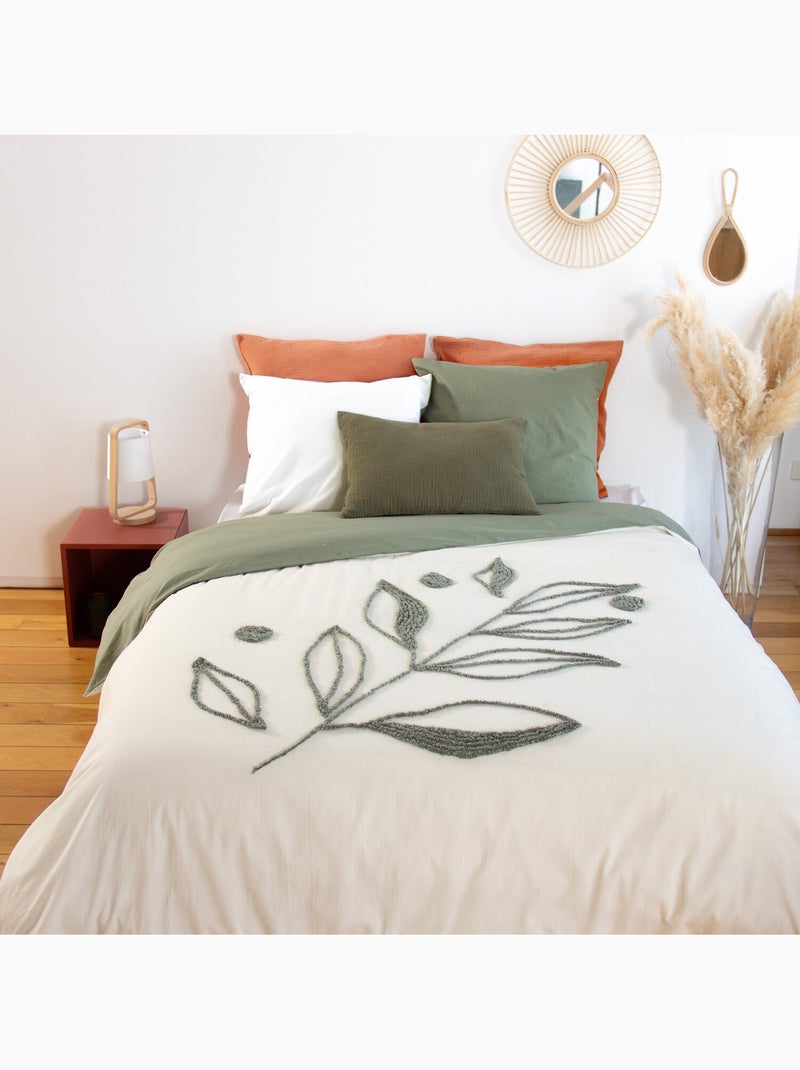 Parure housse de couette 100 % coton herbier Blanc - Kiabi