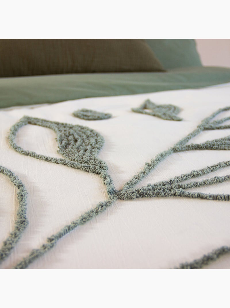 Parure housse de couette 100 % coton herbier Blanc - Kiabi