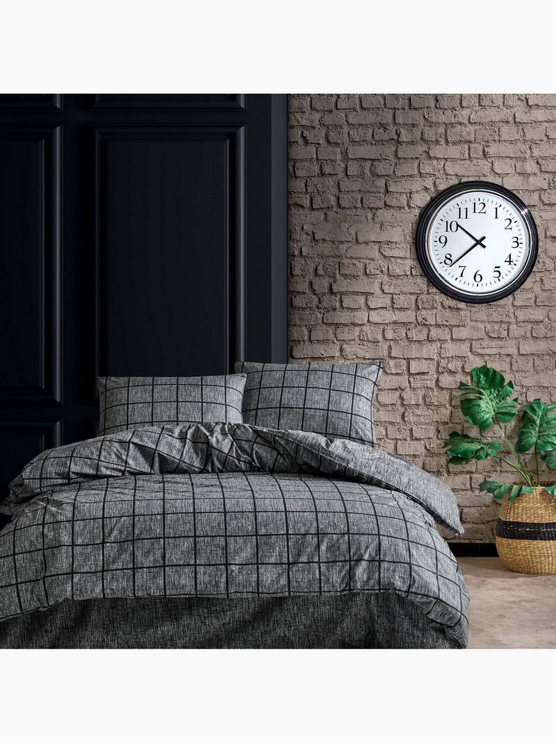 Parure housse de couette 100% coton Imprimée - Kare Gris - Kiabi