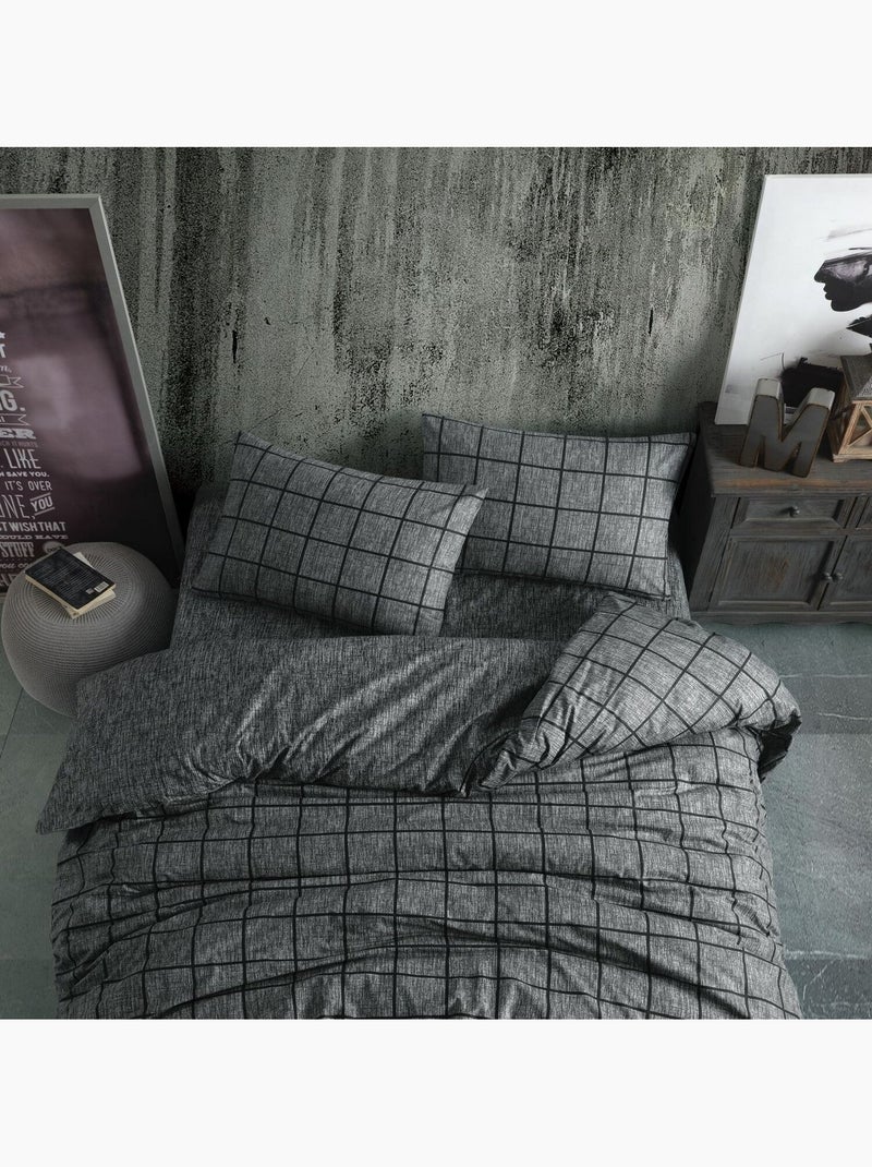 Parure housse de couette 100% coton Imprimée - Kare Gris - Kiabi