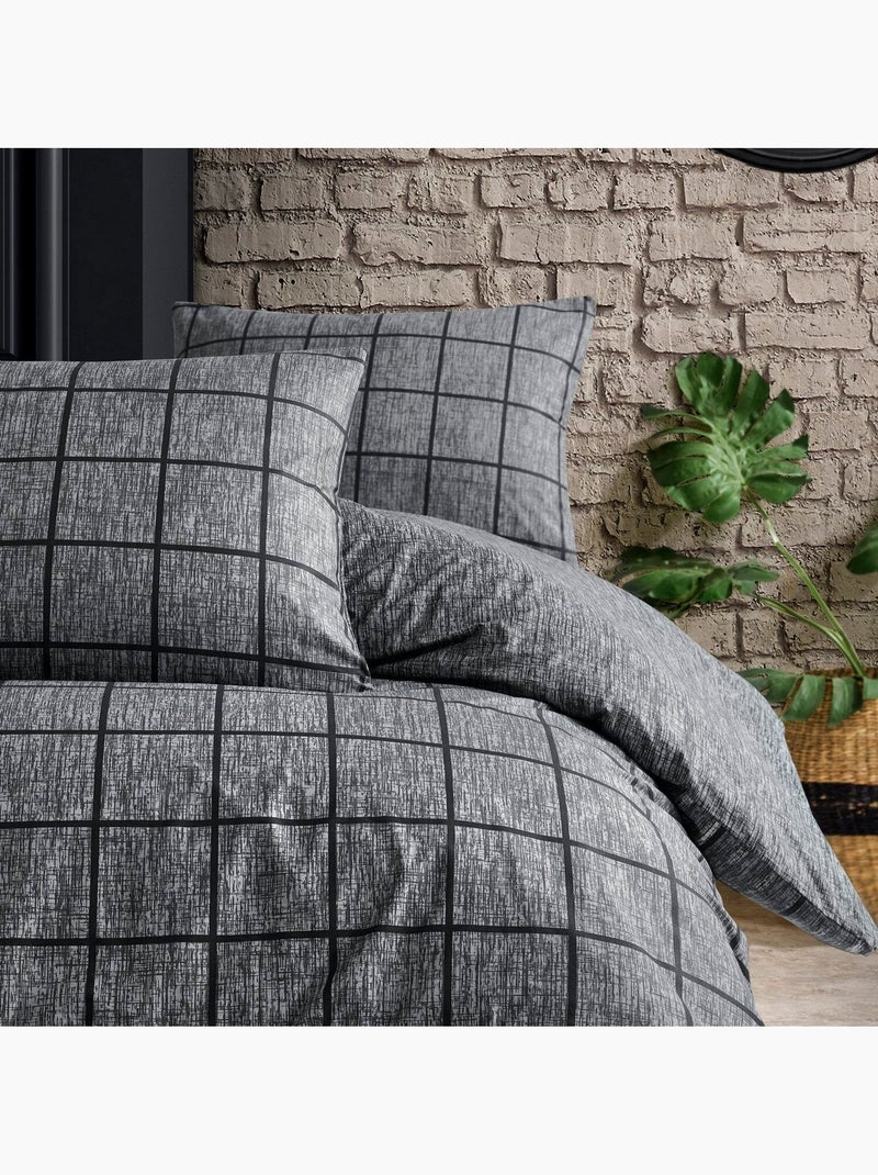 Parure housse de couette 100% coton Imprimée - Kare Gris - Kiabi