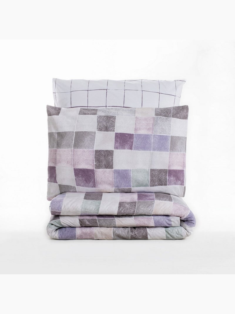 Parure housse de couette 100% coton Imprimée - Maro Violet - Kiabi