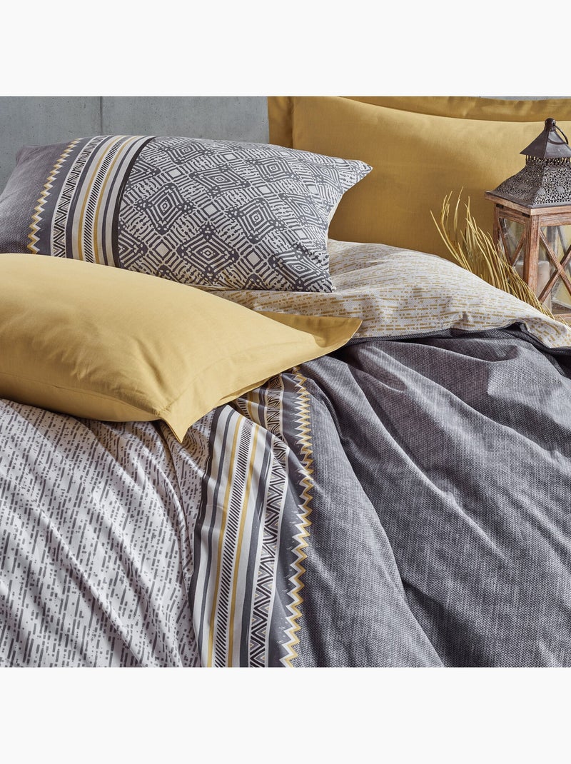 Parure housse de couette 100% coton Imprimée graphique - Nedra Gris - Kiabi