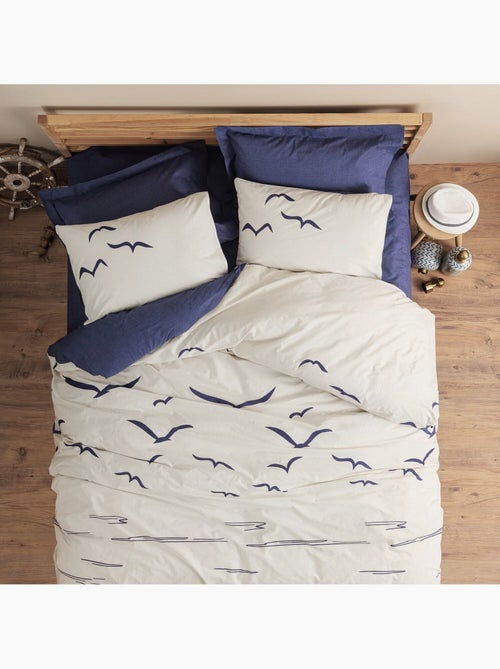 Parure housse de couette 100% coton Imprimée oiseaux marins - Larum - Kiabi