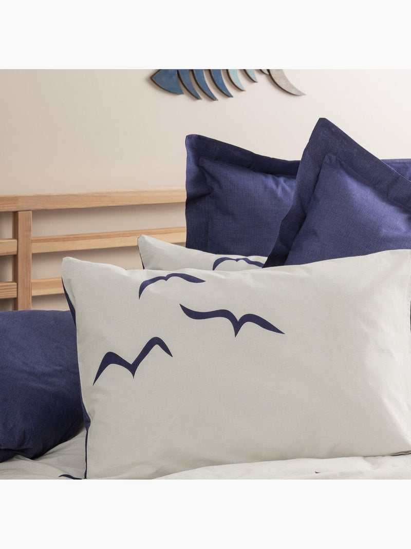 Parure housse de couette 100% coton Imprimée oiseaux marins - Larum Multicolore - Kiabi