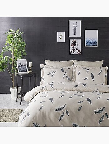 Parure housse de couette 100% coton Imprimée plumes - Feather