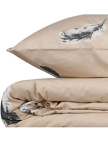 Parure housse de couette 100% coton Imprimée plumes - Feather