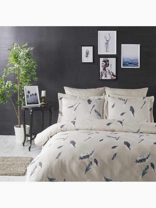 Parure housse de couette 100% coton Imprimée plumes - Feather - Kiabi