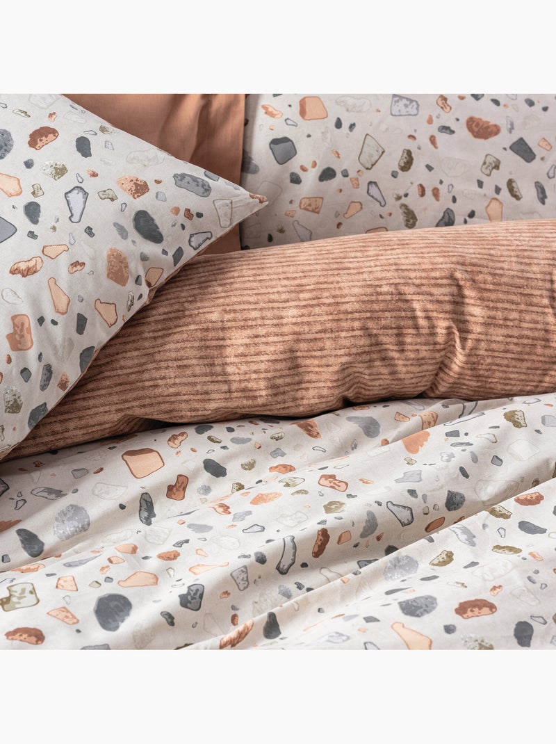 Parure housse de couette 100% coton Imprimée terrazzo - Oniks Multicolore - Kiabi