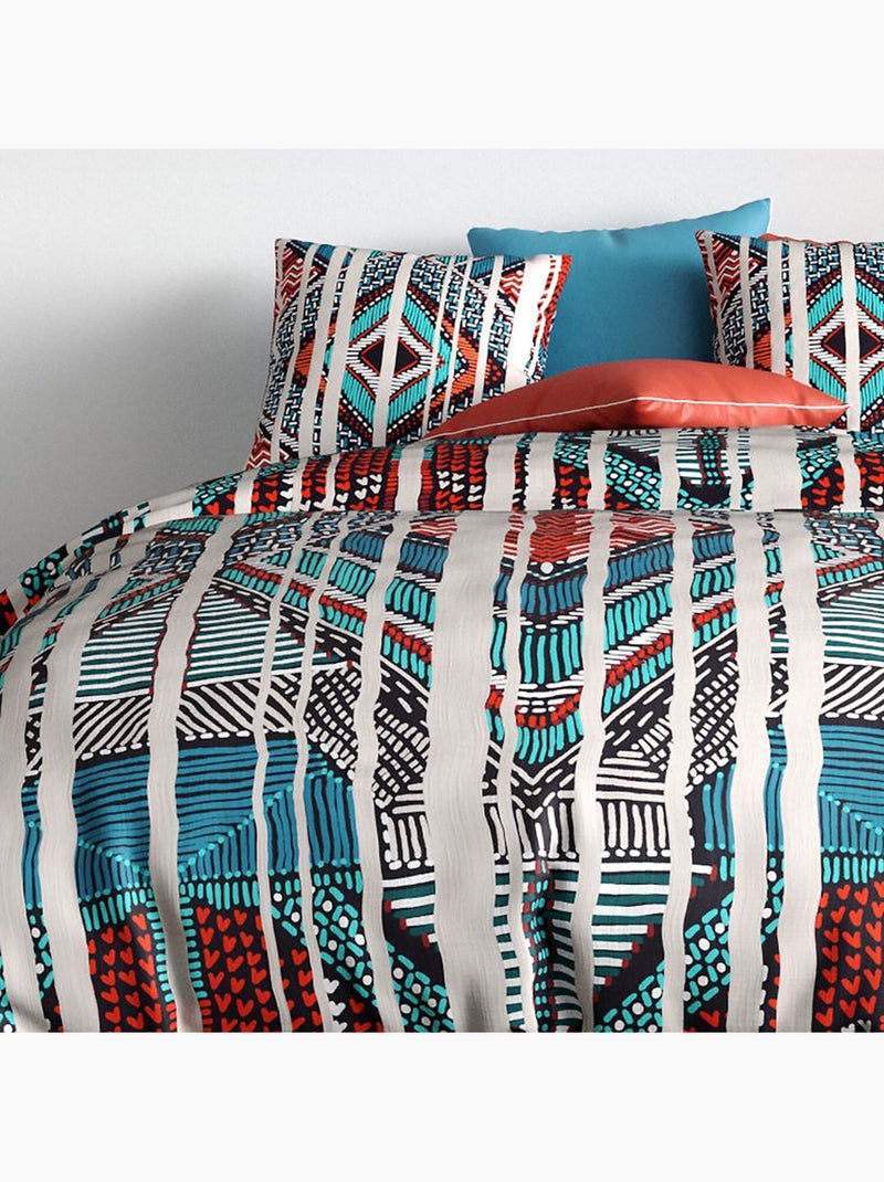 Parure housse de couette 100 % coton india Turquoise - Kiabi