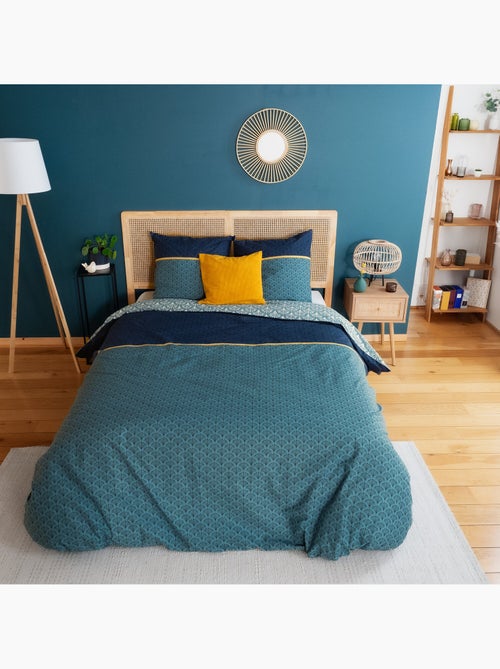 Parure housse de couette 100 % coton jade - Kiabi