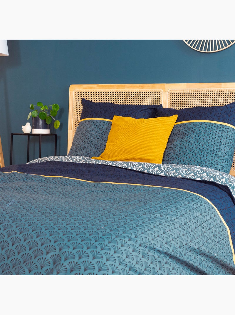Parure housse de couette 100 % coton jade Bleu foncé - Kiabi
