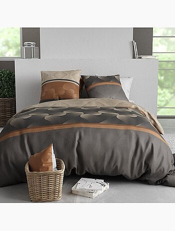 Parure housse de couette 100 % coton jaspe