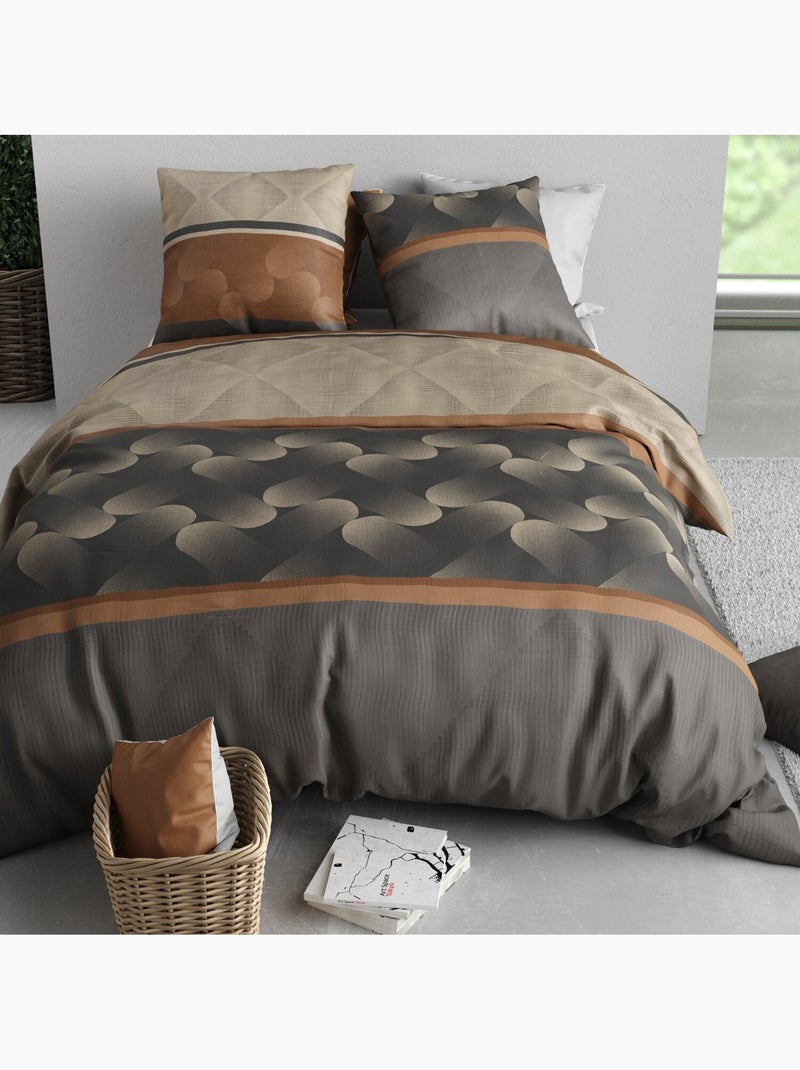 Parure housse de couette 100 % coton jaspe Marron - Kiabi