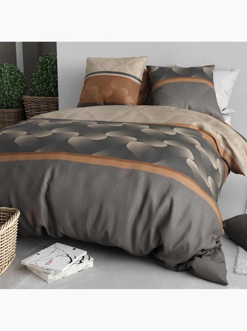 Parure housse de couette 100 % coton jaspe Marron - Kiabi
