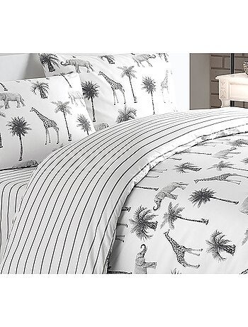Parure housse de couette 100 % coton jungle