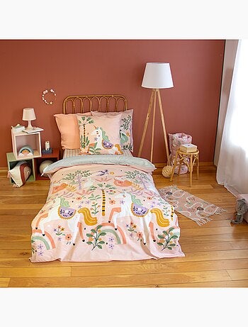 Parure housse de couette 100 % coton licorne