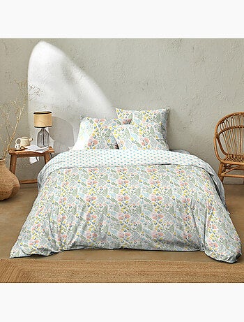Parure housse de couette 100 % coton lila multico