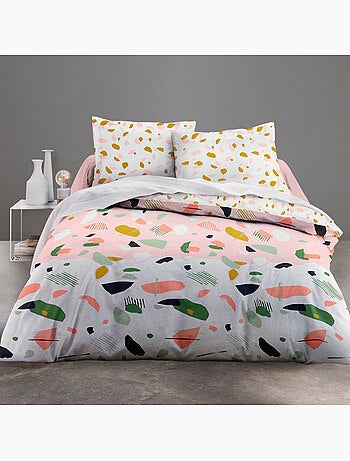 Parure housse de couette 100 % coton marbree
